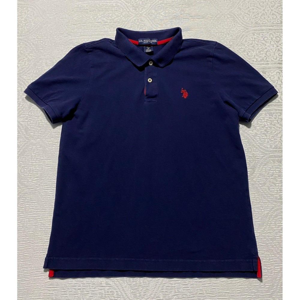 US Polo Assn Boys XXL 18 Navy Blue Short Sleeve Pique Polo Shirt Embroidered